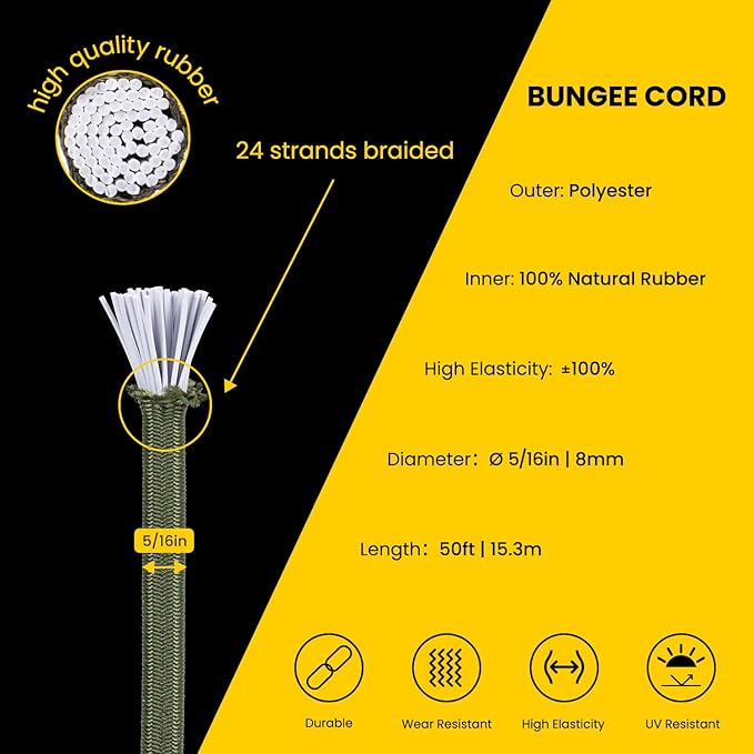 Bungee Cord Elastic Shock Cord 5/16" x 50' Bungee Rope - Image 3