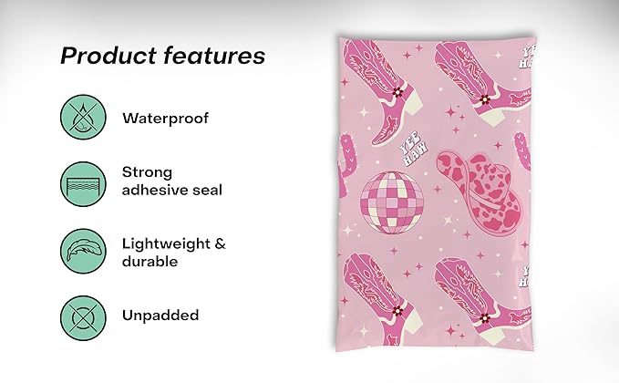 6x9 Poly Mailers – Disco Cowgirl – Waterproof, Tear-Resistant Shipping Bags - Image 2