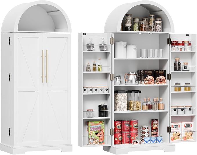 65" H Arched Kitchen Pantry Cabinet, Modern Farmhouse Storage Cupboard - Image 8