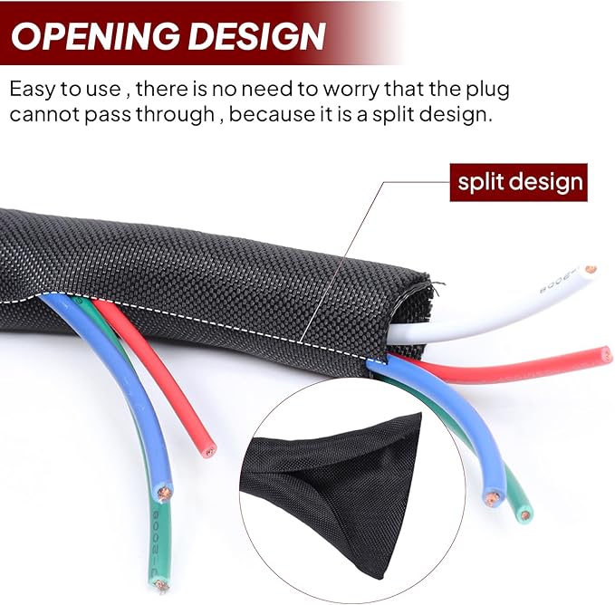 Black Braided Cable Management Sleeves Wire Loom Tubing Cord Protector - Image 3