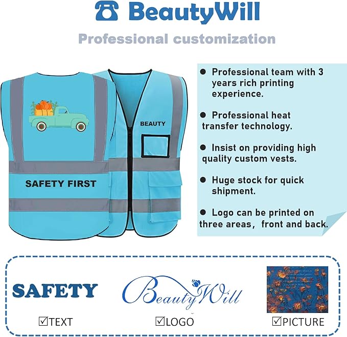 BeautyWill Custom Logo Safety Vest Class2 High Visibility Reflective Vest - Image 3