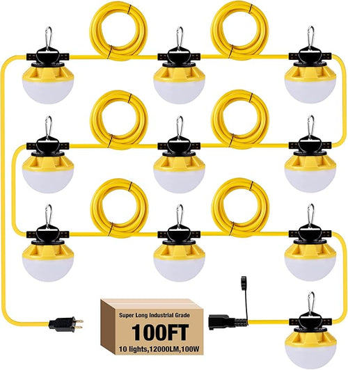 100FT Construction String Lights, IP65 Waterproof ETL Certified LED String Work by GGJIA