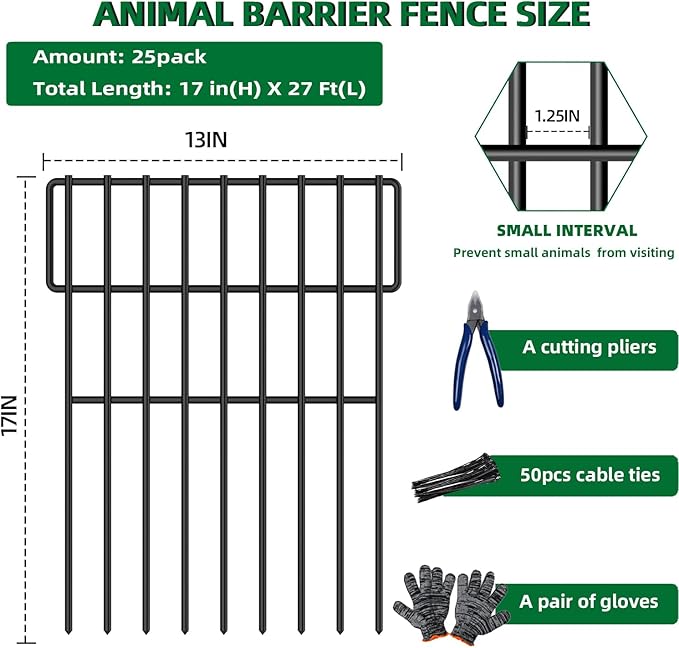 25 Panels Garden Fencing Animal Barrier, 17in X 27ft No Dig Dog Fence, 1.25 in - Image 3