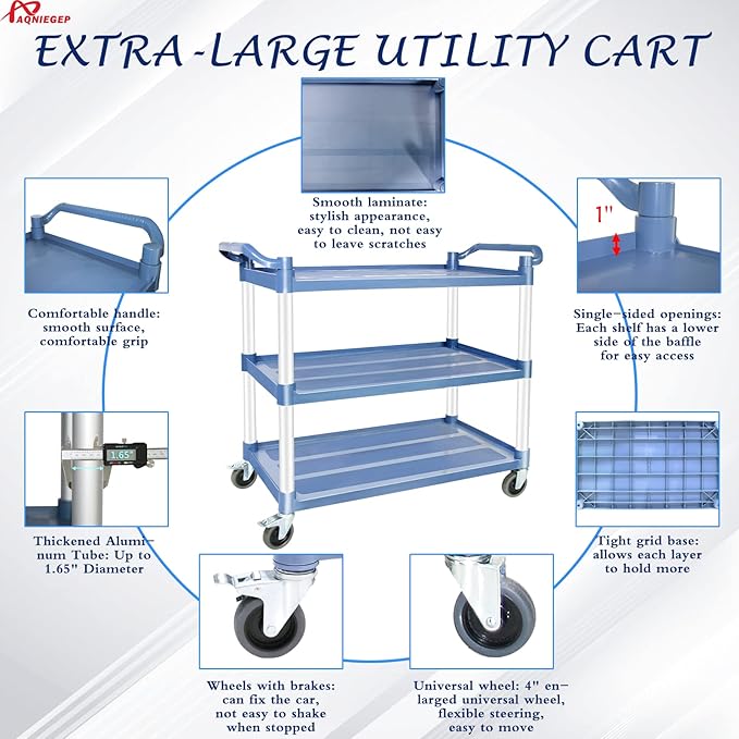 AQNIEGEP Utility Carts with Wheels, Large Food Kitchen Cart Heavy Duty - Image 5