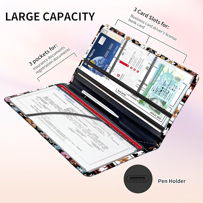 Premium Car Registration and Insurance Card Holder, Cute PU Leather Car - Image 4