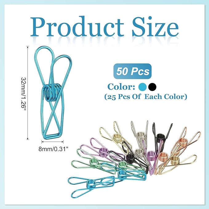 PATIKIL 50Pcs Paper Office Binder Clips, 1.26" Small Metal Wire Hollow Out - Image 2