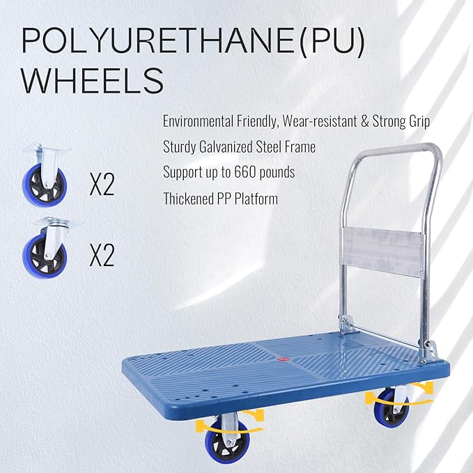 Doppy Flatbed Cart, 660lbs Heavy Duty Capacity Platform Hand Truck 360 Degree - Image 4