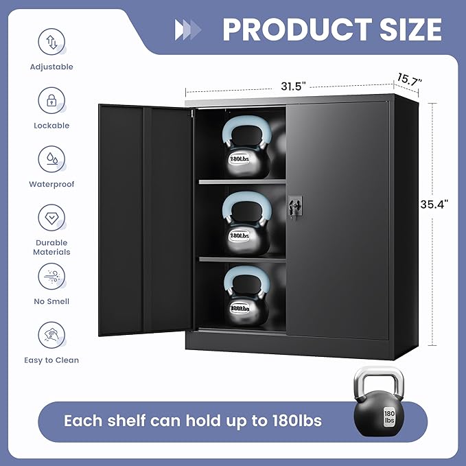 Metal Storage Cabinet, Wide & Deep Storage Cabinet - Image 3