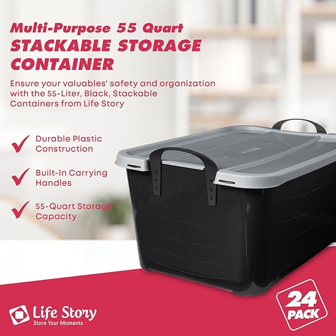 Life Story 24 Pack Heavy Duty Stackable Storage Bin, 55 Quart Home Organizer - Image 2