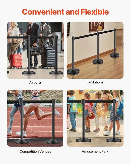 VEVOR Stanchion Post, Carbon Steel Black Stanchions Queue - Image 5