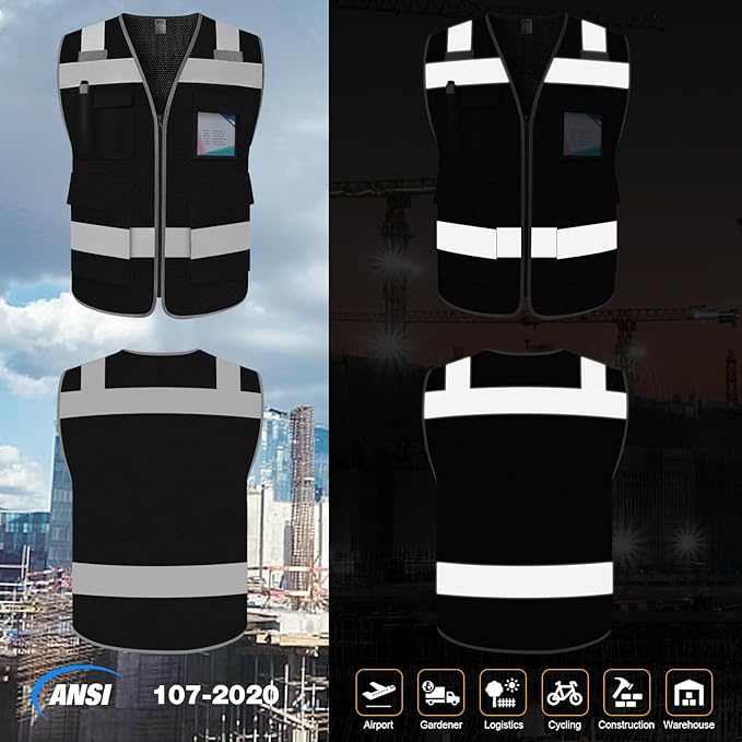 TCCFCCT Mesh Reflective Safety Vest 5 Pockets High Visibility Safety Vest - Image 2