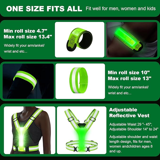 Reflective Running Gear with Led Armband Rechargeable, 5 Colors Lights Up - Image 4