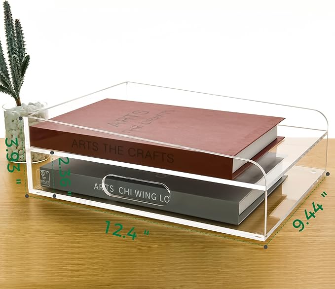 2-Tier Clear Acrylic Paper Trays, Desk File Organizer, A4 Paper Holder - Image 2