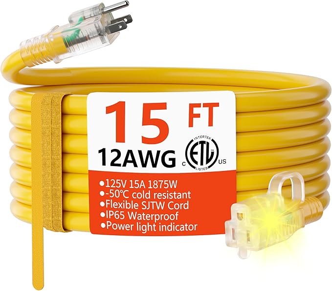 HUANCHAIN 12/3 Gauge Heavy Duty Outdoor Extension Cord 15 ft Waterproof by huanchain