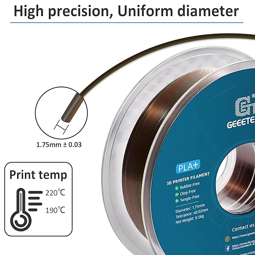 Geeetech Metal-Like Shiny Silk Bronze Rainbow 3D Printer PLA Filament, Shine - Image 5