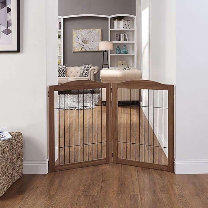 unipaws 44" Wide Dog Gate and Extension Kit, Free Standing Pet Gate, Wooden Dog - Image 2