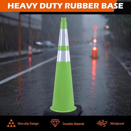 6 Pack 36 Inch Green PVC Traffic Cones - Image 5