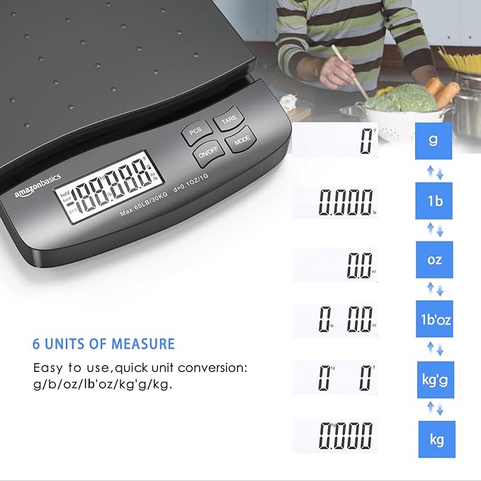 Amazon Basics Digital Postal Scale, AC Adapter, 65 lb Capacity, 0.1 oz - Image 3