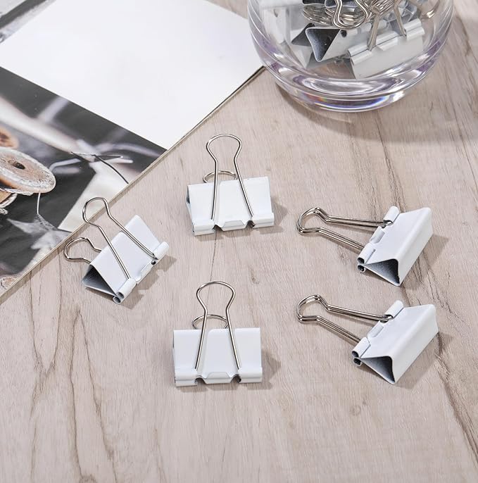 Jetec 100 Pack 1. 25in/32mm White Metal Binder Clips Bulk Medium Reusable Fold - Image 7