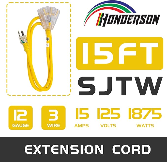3-Outlets Indoor Outdoor Extension Cord Weatherproof - Image 2