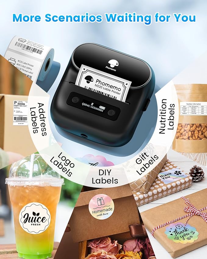 Phomemo Label Maker, M220 Thermal Label Printer, 80mm Portable Bluetooth - Image 4