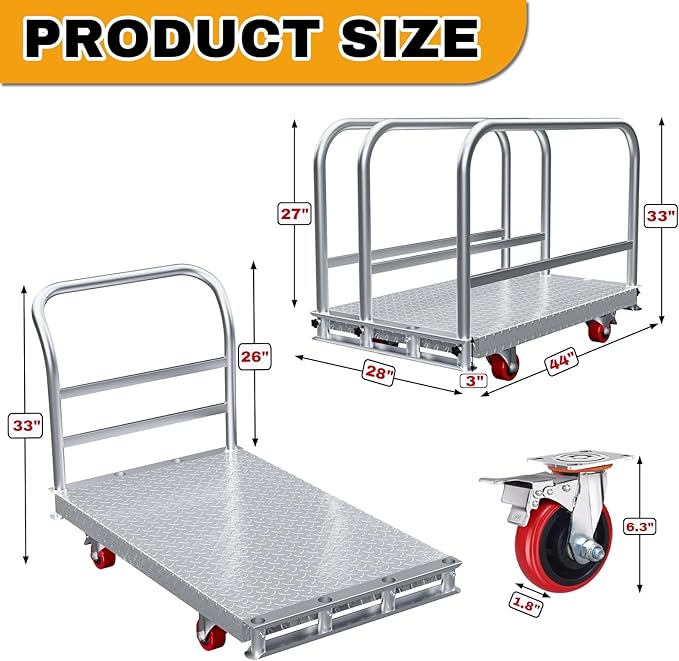 2IN1 Steel Panel Cart Dolly – Heavy Duty Drywall Lumber Truck Cart - Image 3