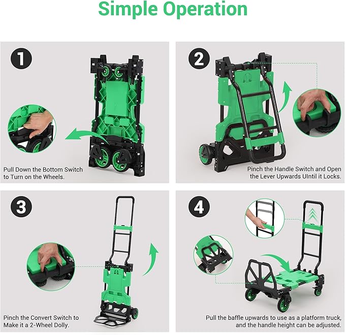 2-in-1 Folding Hand Truck with Folding Basket, Collapsible Hand Truck Dolly - Image 6