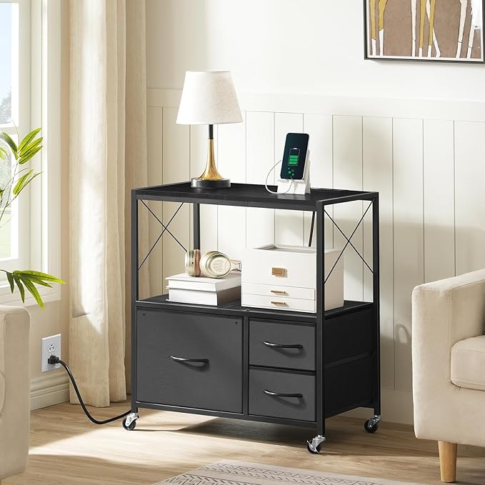 File Cabinet with Charging Station, 3 Drawer Lateral Filing Cabinet - Image 4