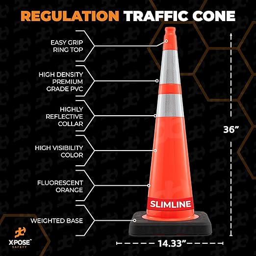 Xpose Safety 36 Inch Orange Slim Line Traffic Cones Heavy Duty 12lb - Image 3