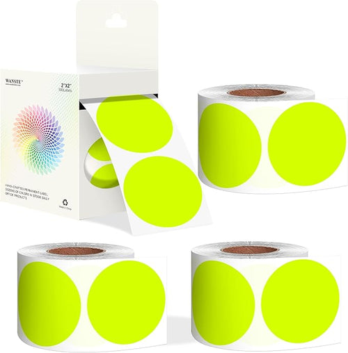 2 - Inch Round Fluorescent Yellow Color - Coding Stickers, 4 Rolls, Organizing by WANSTE