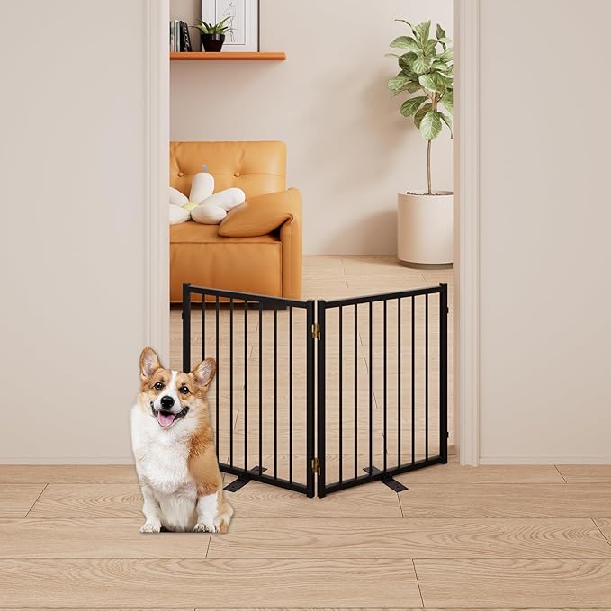 2 Panels Full Metal Freestanding Dog Gates, 40” W x 24” H Folding Pet Gate Fence - Image 3