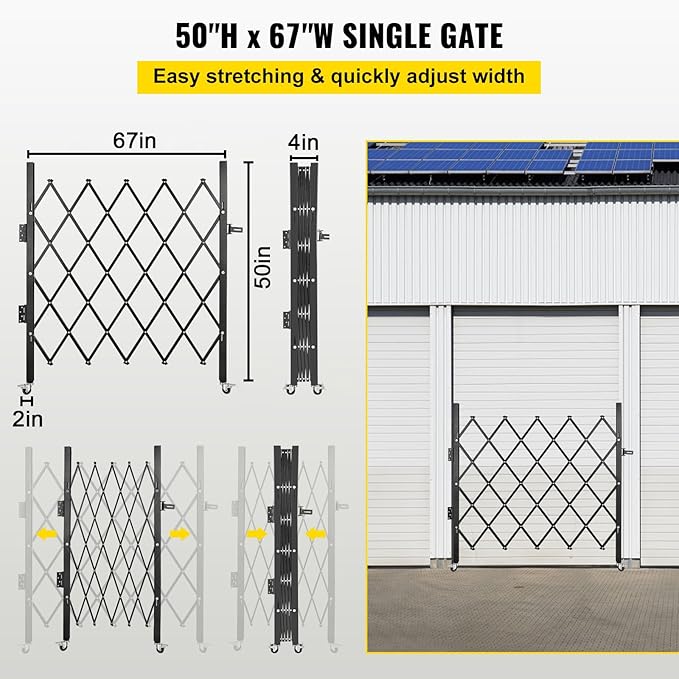 VEVOR Single Folding Security Gate, 51.57" H x 66" W Folding Door Gate - Image 3