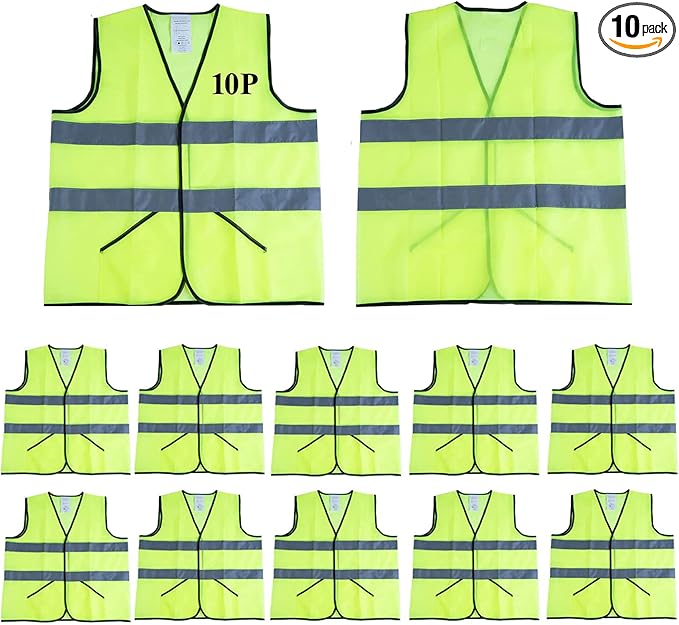 Safety Vests 10 Pack -Yellow Reflective High Visibility Construction Work Vests by SafetyClothing