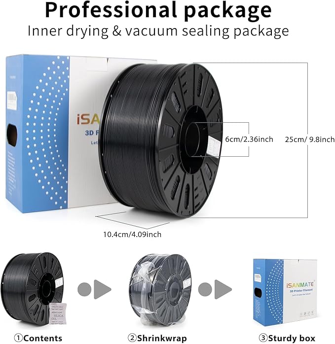 iSANMATE ASA Filament 1.75mm Black 3KG, UV & Weather Resistant 3D Printer - Image 6