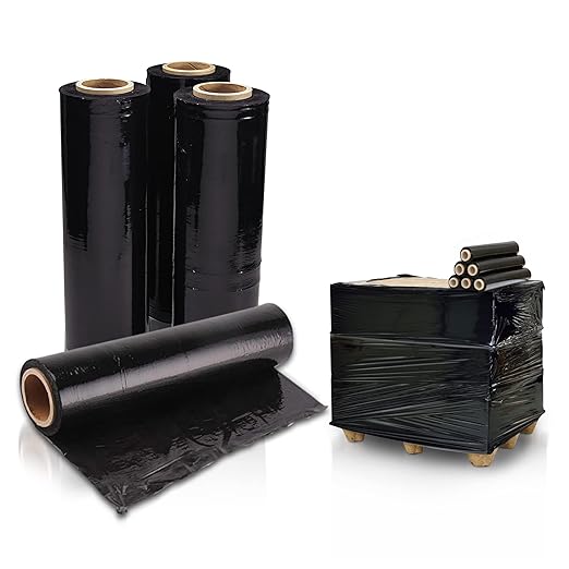 APQ 4 Rolls of Blown Hand Stretch Film 15" x 1500'. Black Hand Stretch Wrap by APQSupply%C2%AE