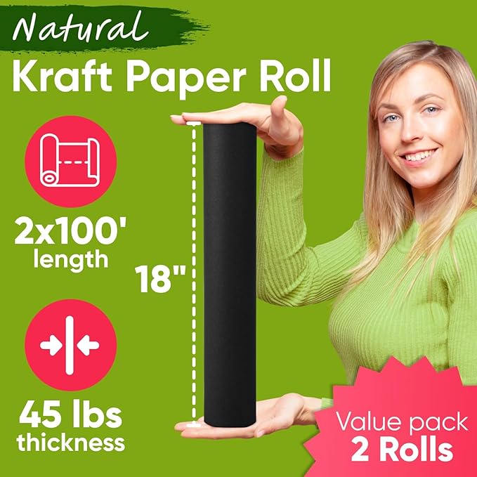 18" x 1200" Black Kraft Paper Roll, 45 lbs Thickness, Made in USA Colored Craft - Image 3
