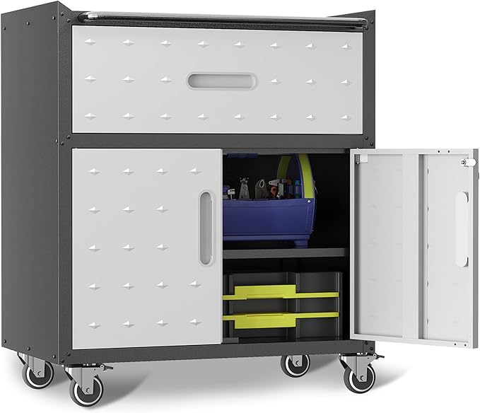 Metal Garage Storage Cabinet on Wheels, Lockable Rolling Tool Cabinet - Image 8