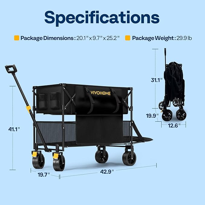 VIVOHOME 400L Large Capacity Double Decker Collapsible Wagon 500lbs Heavy Duty - Image 7