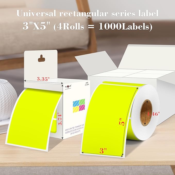 PARLAIM 3x5 inch Rectangle Color Code Stickers, Fluorescent Yellow - Image 2