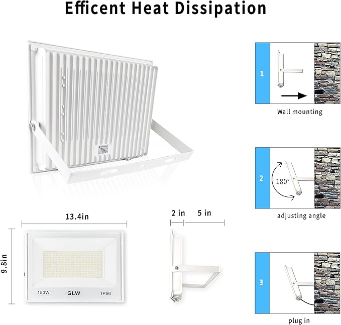 150W LED Flood Lights Outdoor 2 Pack, 13000LM Super Bright Security Light - Image 4