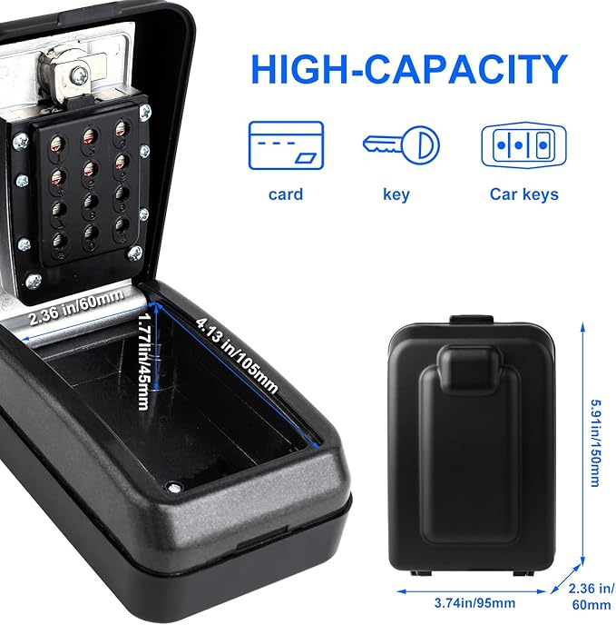 Key Lock Box, 12-Digit Code, Weatherproof Wall Mount, Large Capacity 5-8 Keys - Image 5