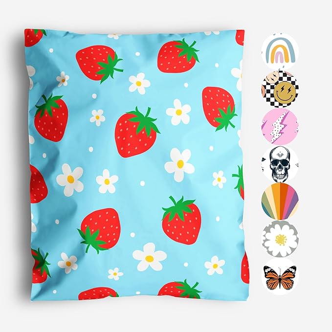 10x13 Poly Mailers – Summer Strawberries – Waterproof, Tear-Resistant Shipping by PackageMint