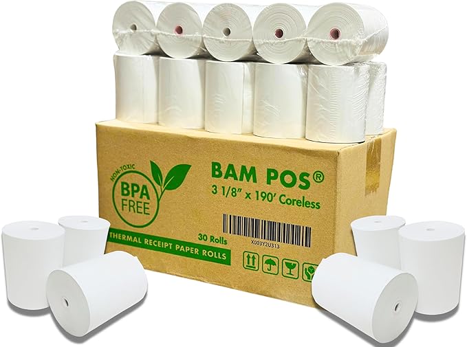 BAM POS 3 1/8" x 190' Thermal Receipt Paper Rolls - Image 2
