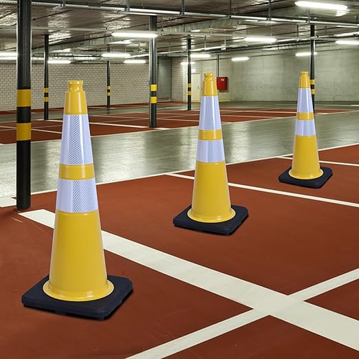 6 Pack 28 Inch Yellow Reflective Traffic Cones, Heavy Duty Black Base Safety - Image 6
