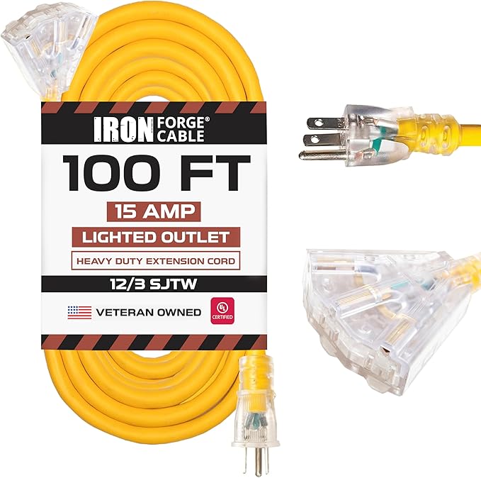 Iron Forge Cable 100ft Outdoor Extension Cord, Lighted by IronForgeCable