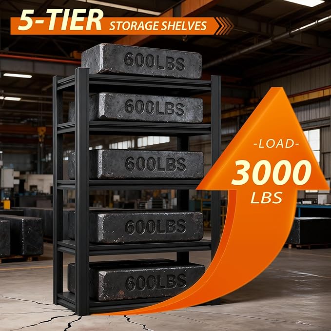 Metal Storage Shelves Unit, 5-Tier Adjustable Heavy Duty Garage Shelving - Image 4