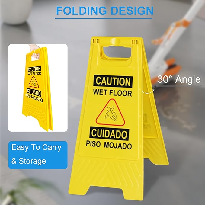 OrangeStar 12-Pack Caution Wet Floor Sign, 23.2” Double-Sided Bilingual Warning - Image 4