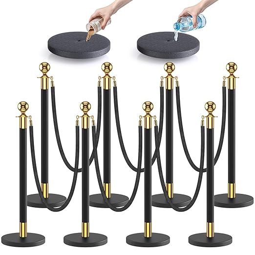 kaiyomi 8Pcs Stanchions with Black Velvet Ropes Set, 5 Feet Velvet Ropes and by KaiyomiCrowdControlSeries
