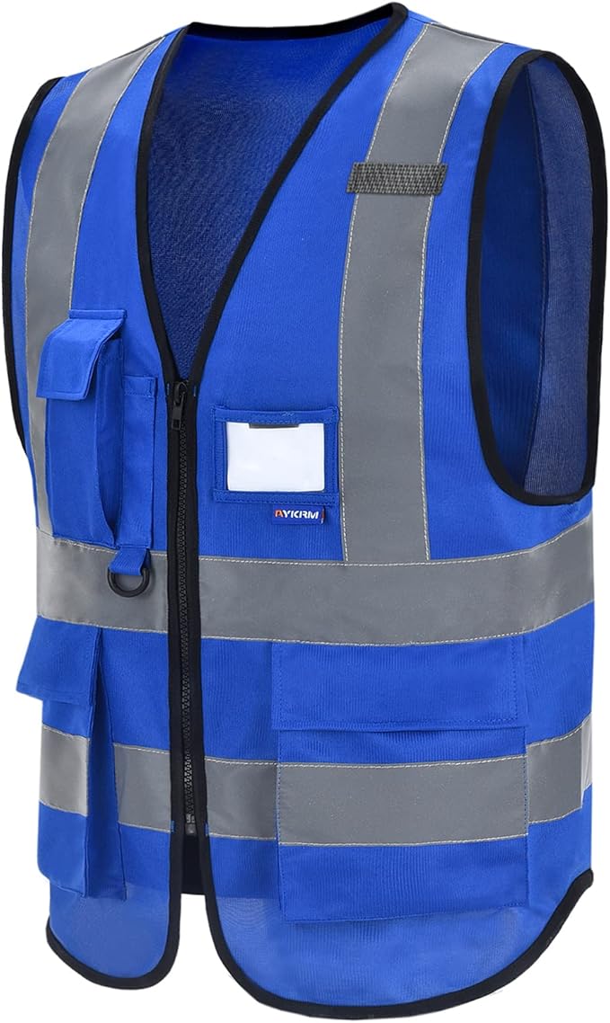 A-SAFETY Blue Safety Vest Reflective Work Vest, Hi Vis Bright Neon Color - Image 6