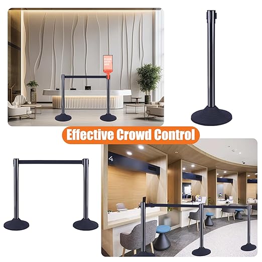 41" Black Crowd Control Stanchion Set, Stable Heavy-Duty Rubber Base - Image 8